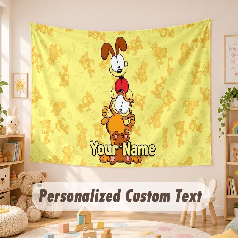 Custom Name Text Tapestry,Garfield Boho Wall Hanging, Decorative Backdrop Tapestry For Room