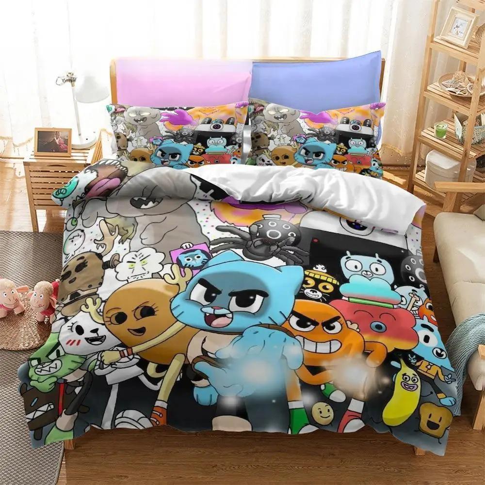 For Bedroom Home Textile - Anime Amazing World Gumball 3D Printed Bedding Set Darwin Anais Duvet Cover King Queen Full Twin Size