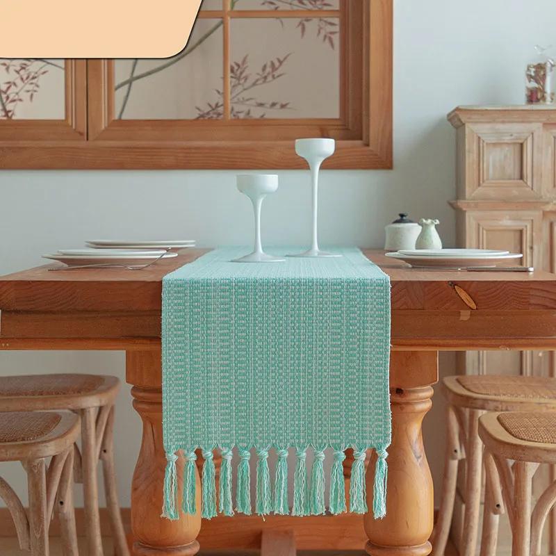 High Quality Striped Table Runner with Tassels Luxury Anti-Scratch Tea Table Mat for Office Home Soft Reusable Dining Decoration