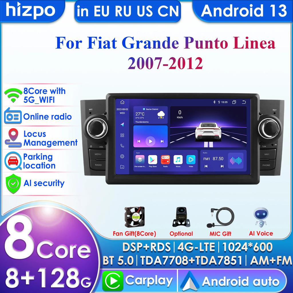 Hizpo Intelligent 7862 2din RDS FM Android Autoradio for Fiat Grande Punto Linea Car Radio Multimedia Video Player GPS Navi Head Unit Carplay 4G WIFI
