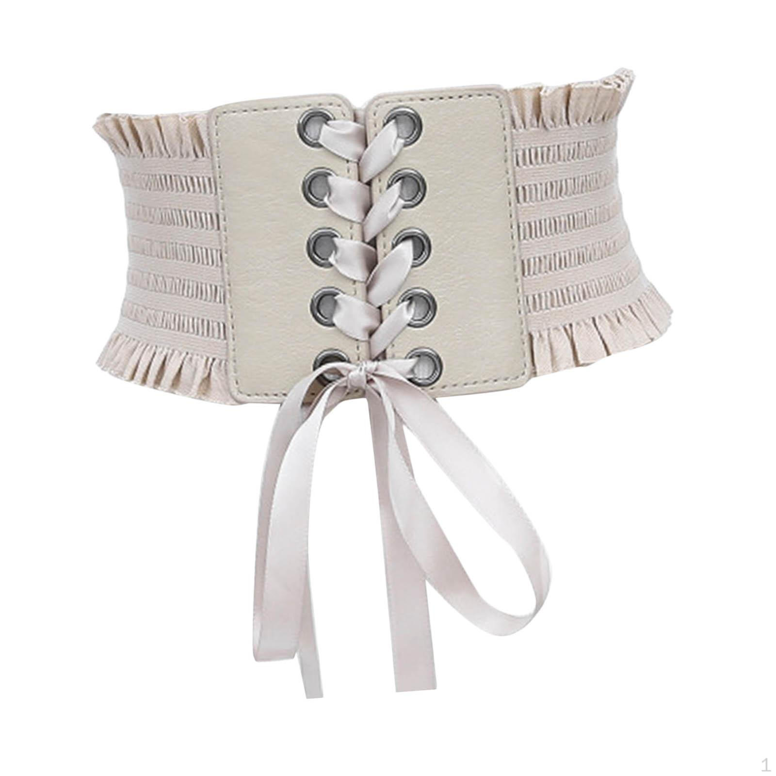 Corset Waspie Legat Wrap Elastic cu Accesorii Fundă Ciucuri Bandă Sub Bust pentru Rochie Beige gray