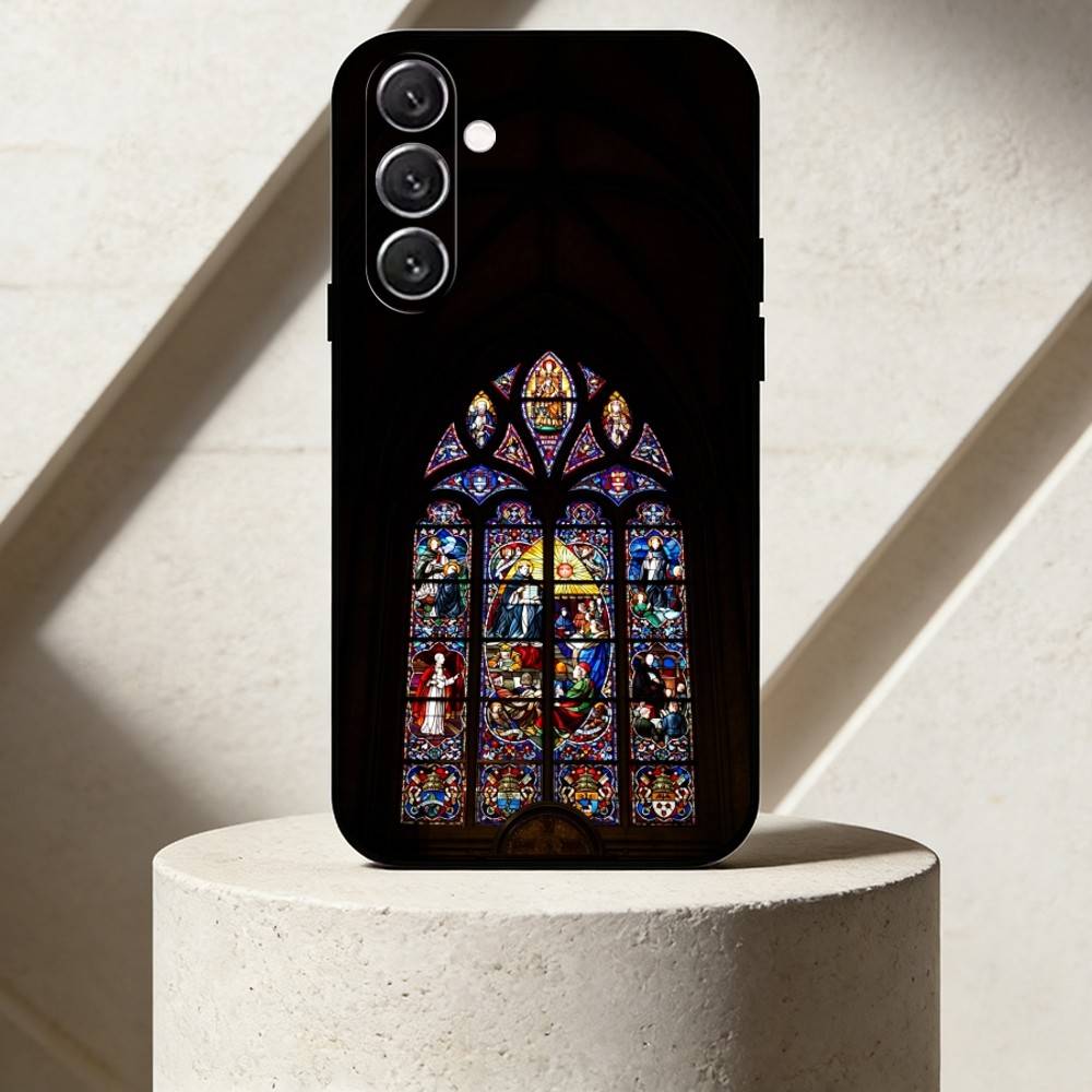 S-Stained Glass Phone Case For Samsung Galaxy A91,80,73,72 ,71,53,52,32 ,31,22,21s,20,Soft Black Case Samsung a22 4g