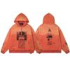 Mens Oversized Streetwear Hoodie With Distressed Zipper Graphic Print Cotton Long Sleeve Pullover Casual Wear