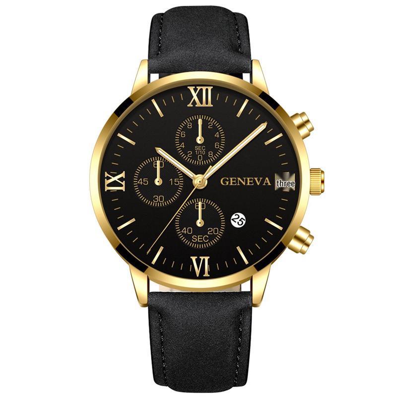 High-demand Men’s Geneva Quartz Watch – New Business & Casual Style with Calendar and Leather Strap.