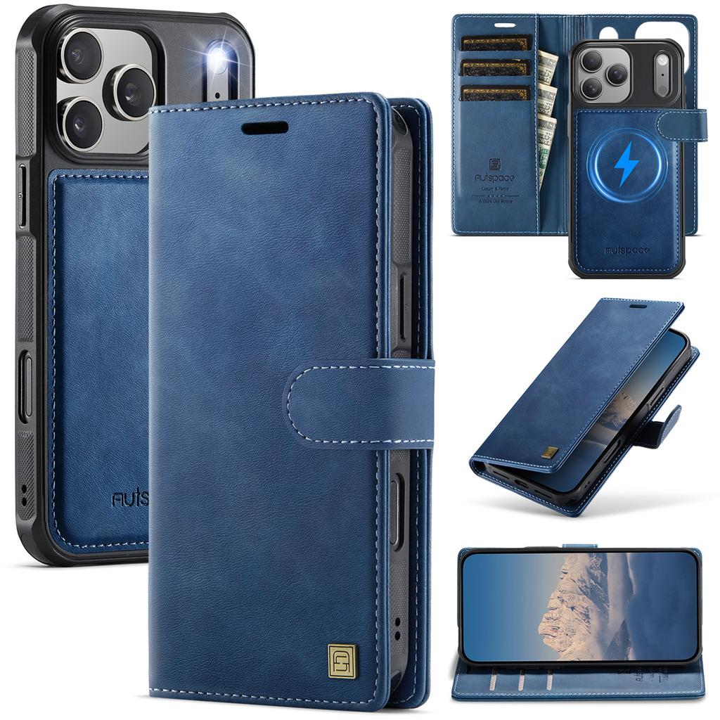 2-in-1 Magnetic Magnetic Detachable Wallet Case for iPhone 17/17 Pro/17 Max/17 Air - PU Leather, Card Slots, MagSafe Charging, 360° Protection