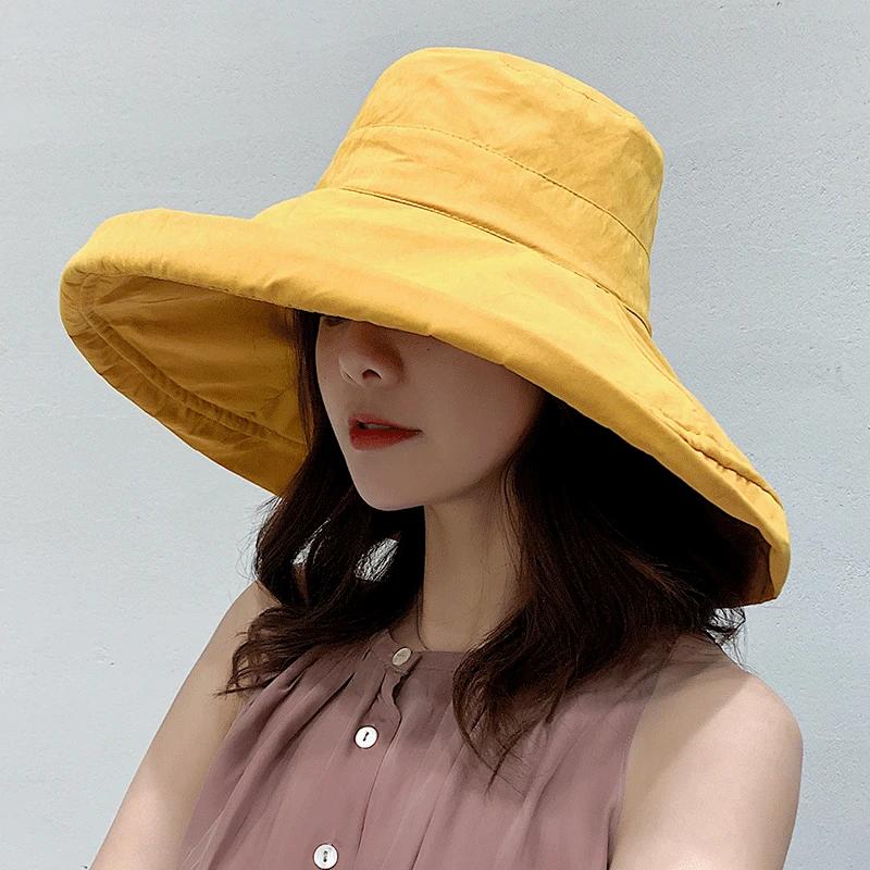 2025 Spring Summer Women's Bucket Hat Panamanian Four Seasons Fisherman Big Brim Hat Double-Sided Solid Color Sun Visor Cap