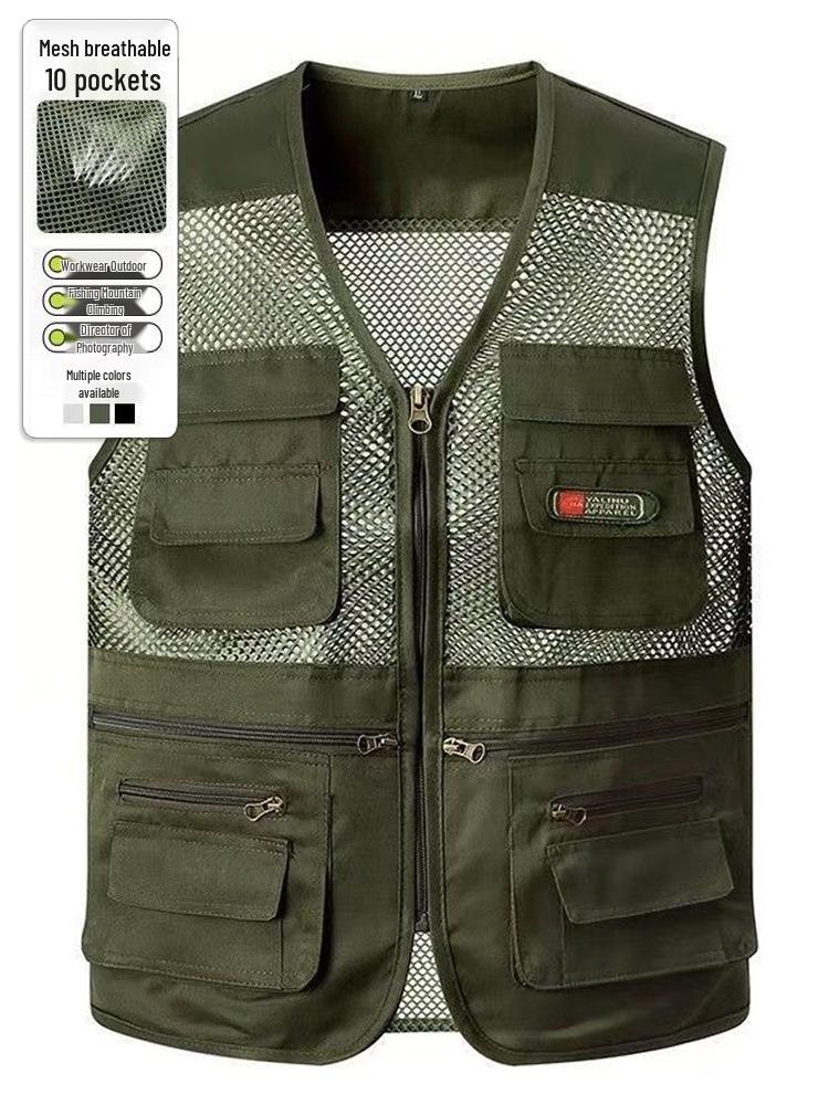 Chaleco de Malla Camuflado de Verano para Hombre con Múltiples Bolsillos Transpirable para Fotografía y Pesca