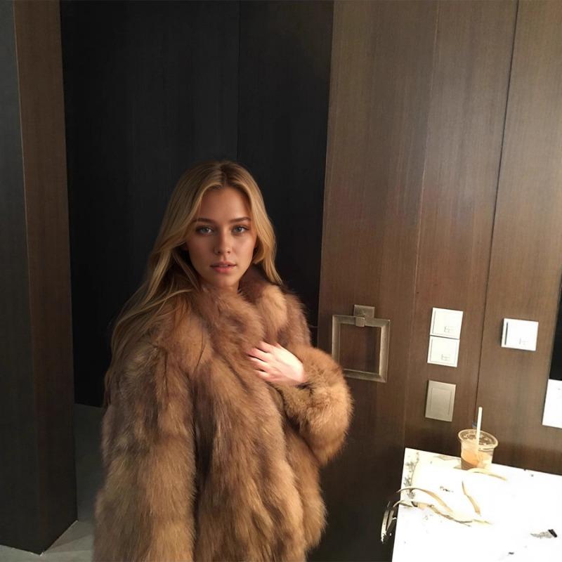 

Women s Short Grey Faux Fox Fur Coat Stand Collar Warm Winter Jacket Casual Streetwear S коричневий