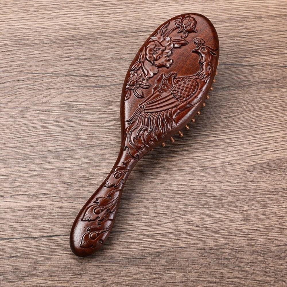 New High Quality Hand Carved Sandalwood Comb Oval Shape Wooden Air Cushion Comb Styling Brush Fine-Toothed Scalp Massage Brush