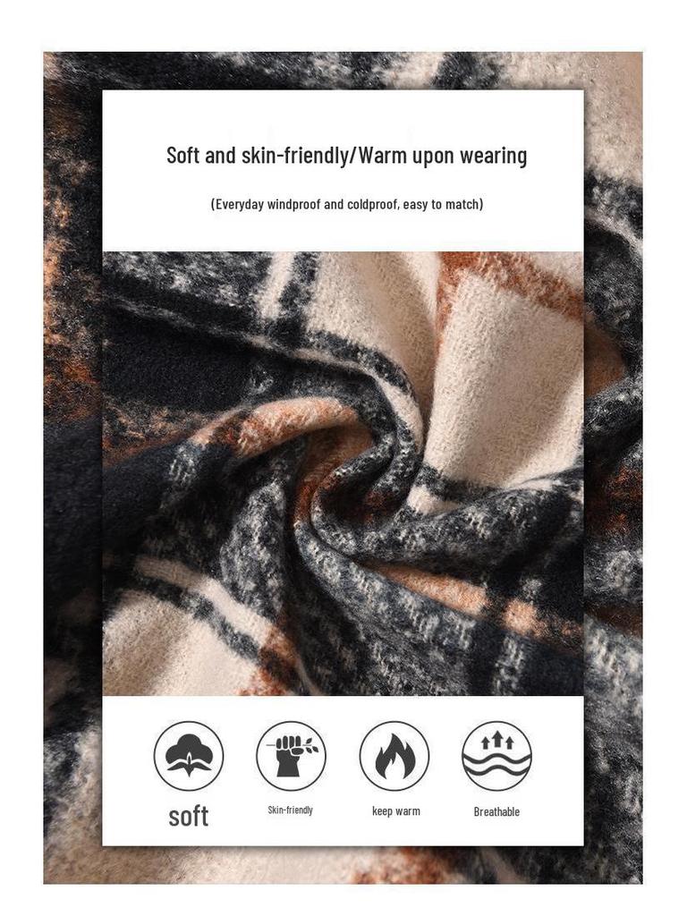 Women's Winter Christmas Plaid Scarf - Korean Fashion, Thick Warm Imitation Cashmere Shawl with Tassels
