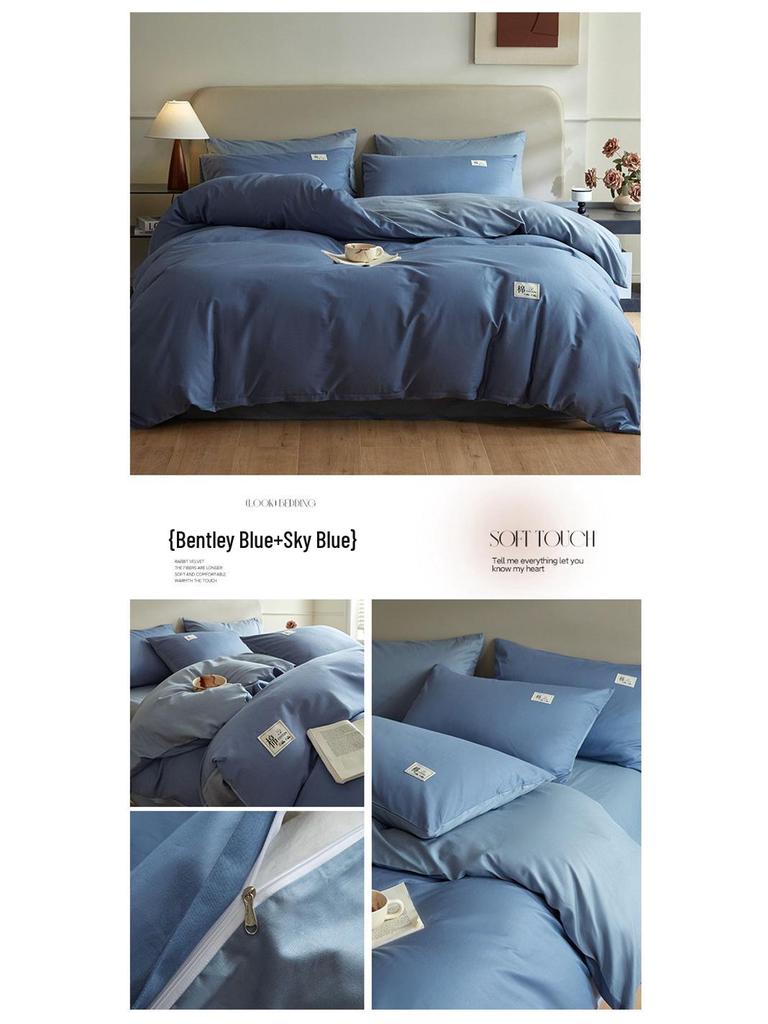 Jednobarevná sada ložního prádla z čisté bavlny - Měkká 4dílná pro citlivou pokožku