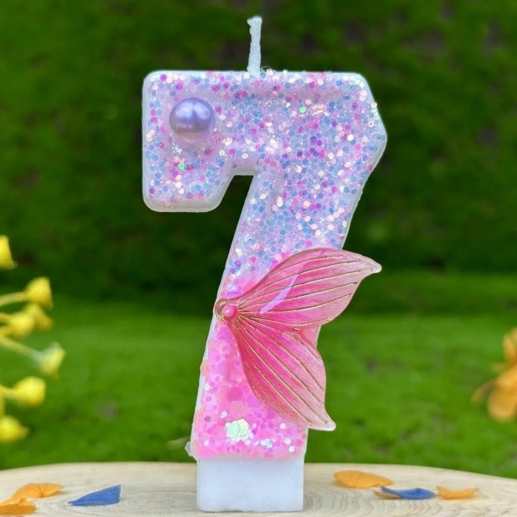 1Pc Handmade Shiny Mermaid Tail Birthday Number Candle, Used For Weddings, Parties, Anniversaries Pink Candle