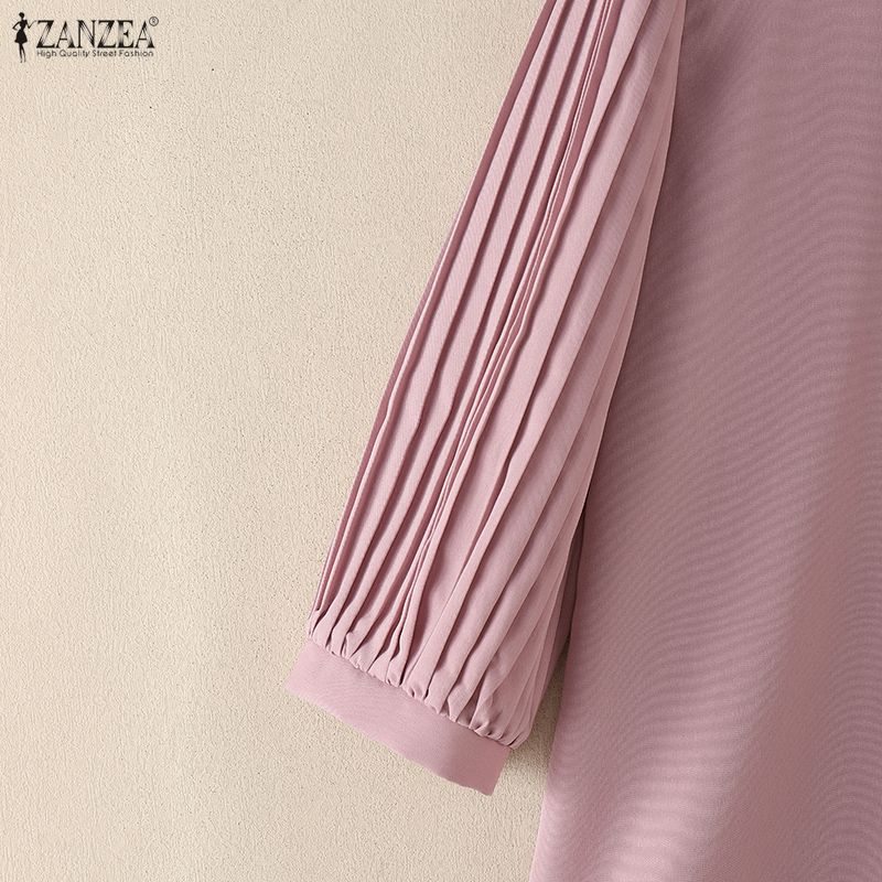 ZANZEA Women Square Collar Solid Color Loose Casual 3/4 Sleeve Blouse