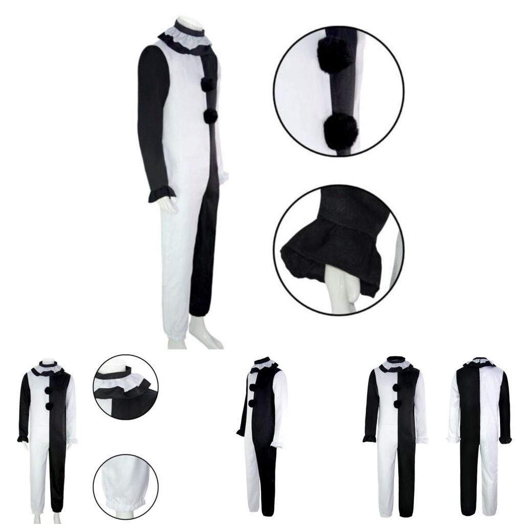 Strašidelný kostým klauna Terrifier na Halloween pro dospělé Vysoce kvalitní černo-bílá kombinéza