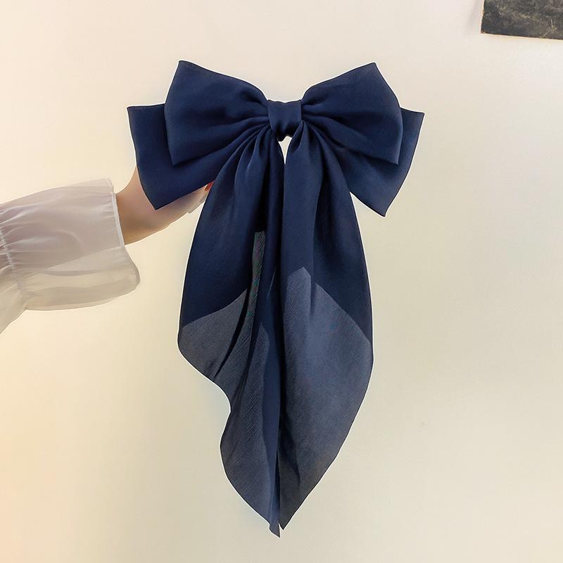Elegant Bow Ribbon Hair Clip Fashion Simple Solid Satin Spring Clip Hair Pin Retro Headband with Clips Girls Hair Accessories