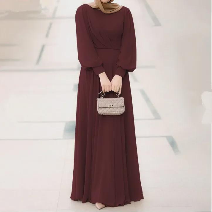 Neuerscheinung: Einfarbiges Freizeitkleid mit Puffärmeln und Falten