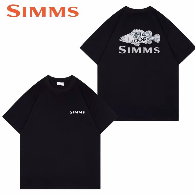 Unisexs Tshirt Fashion SIMMS Brand Streetstyle Fishing Gear Set Unisex Women Pure Cotton Streetwear Roundneck Short Sleeved Top