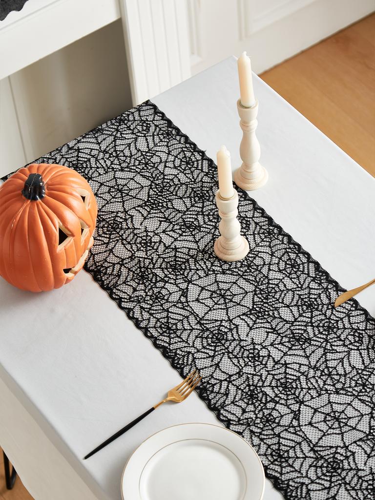Black Lace Table Runner Halloween , Spider Web TableRunner for Halloween Table Decor,
