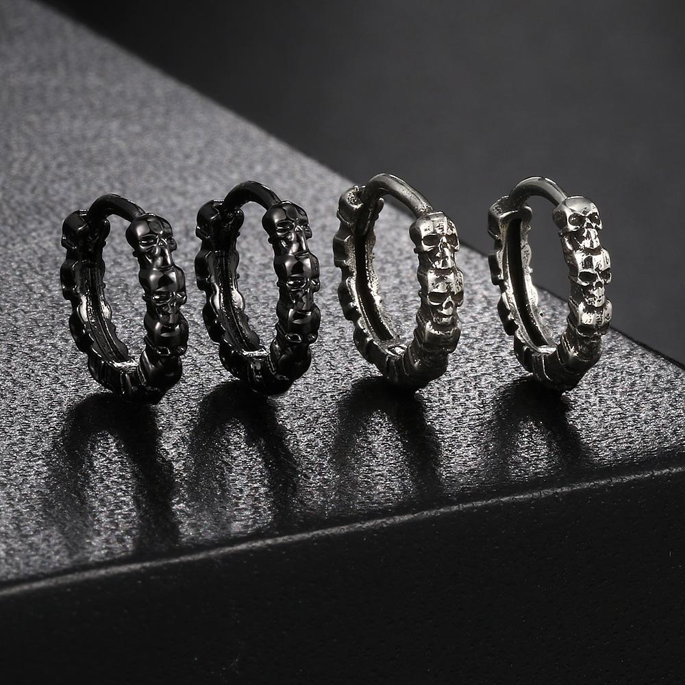 Vintage Skull Hoop Earrings For Men Women Hip Hop Jewelry Copper Color Skeleton Earring Rock Punk Style Halloween Gift OHE188