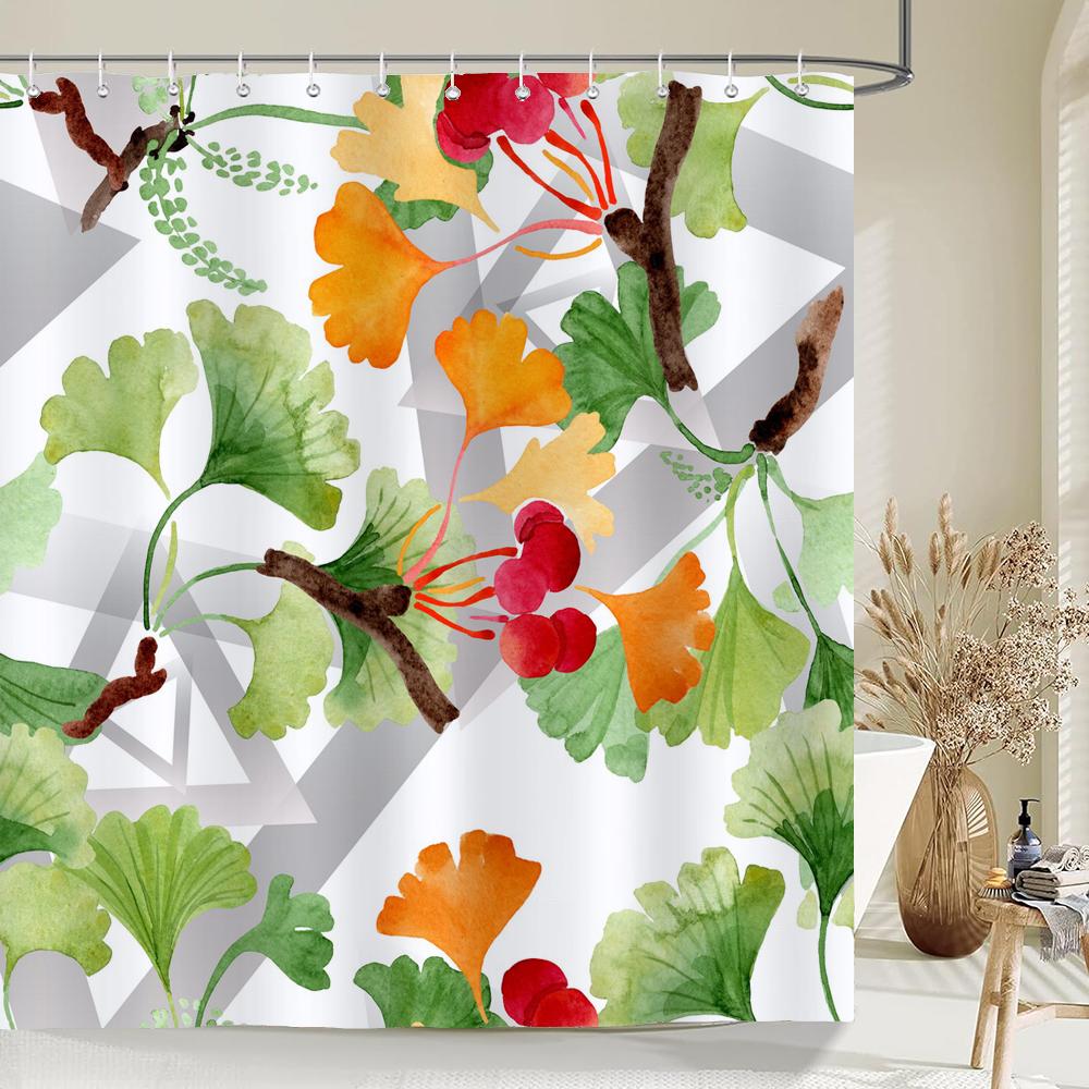Green Plants Flowers Waterproof Polyester Shower Curtains Eco-friendly High Quality Bathroom Curtains Blind For Home Decorations