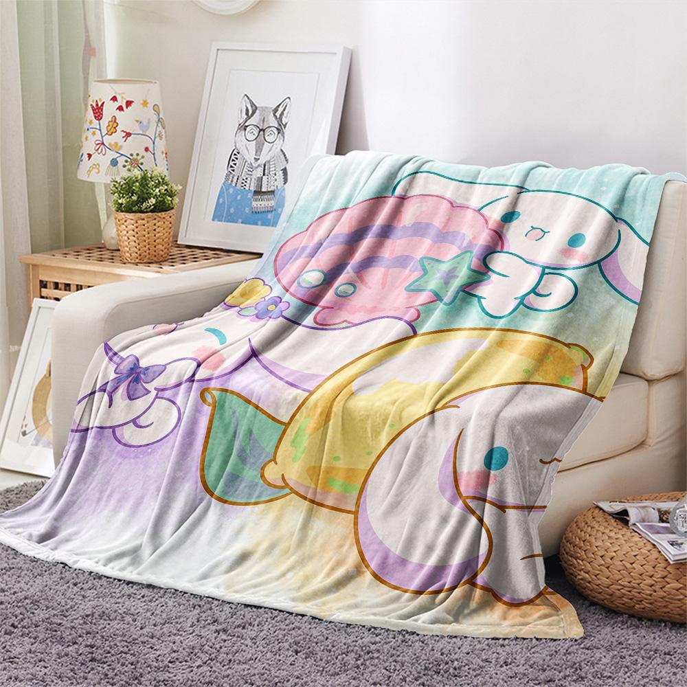 Cinnamoroll and Pochacco Print Flannel Blanket, High quality Comfortable for All Seasons, Home Decor, Warmth and Comfort
