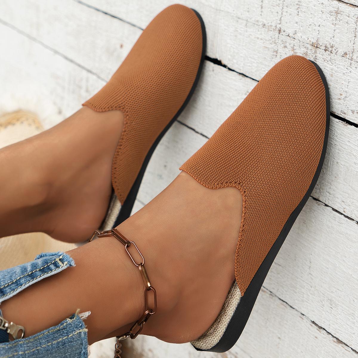 

Круглые полутапочки для женщин 2025 Весна/Осень Новые повседневные туфли без застежек на плоской подошве для ходьбы Женская легкая повседневная обувь 36 коричневый