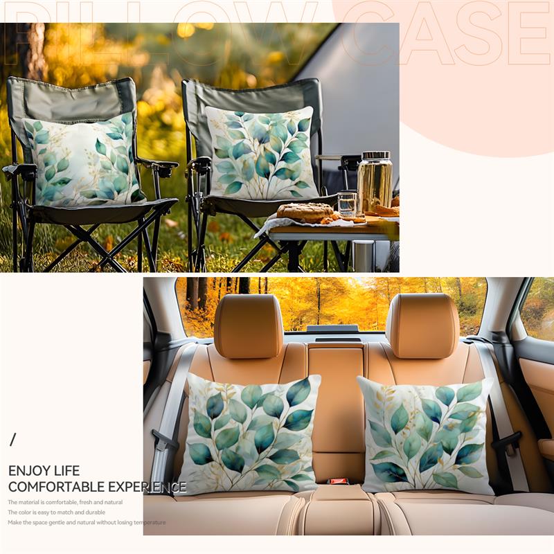 Turquoise Watercolor Leaves Cushions Pillowcase Printed Polyester 45X45Cm Throw Pillow Cover Decorative Sofa Cushion Pillowslip