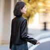 Retro leather jacket short coat women's autumn new round neck loose and thin versatile motorcycle leather jacket