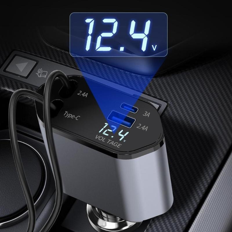 Efficient 120W Aluminum Car Chargers with Double  Type C Ports Heat Dissipation Chargers Emergency Charging Solution for Car