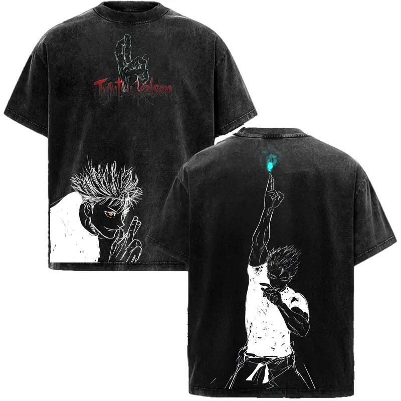 

Anime Jujutsu Kaisen Gojo Satoru Graphic T Shirt Men Short Sleeve Clothing Oversized Tshirt Washed Cotton Tee Harajuku T-shirt S чёрный