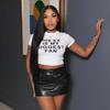 European and American women's clothing new tops, hip-hop fashion street squeezed printed letters, slim-fitting pleated short-sleeved T-shirt