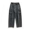 Men's Double Three-dimensional Pocket Jeans Spring Retro Distressed Washed Tooling Trousers Men