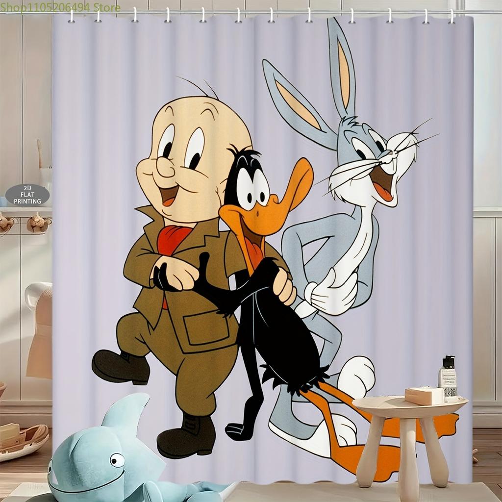1pc, 2D Flat, Looney Tunes Cartoon Character, Patterned Shower Curtain, Halloween, Christmas Decoration Gift, Suitable For, Ho