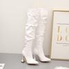 2025 New Stiletto Pointed  Leather Boots Women Toe White Heeled Knee Boots  Heel Side zipper Thigh Gigh Booties
