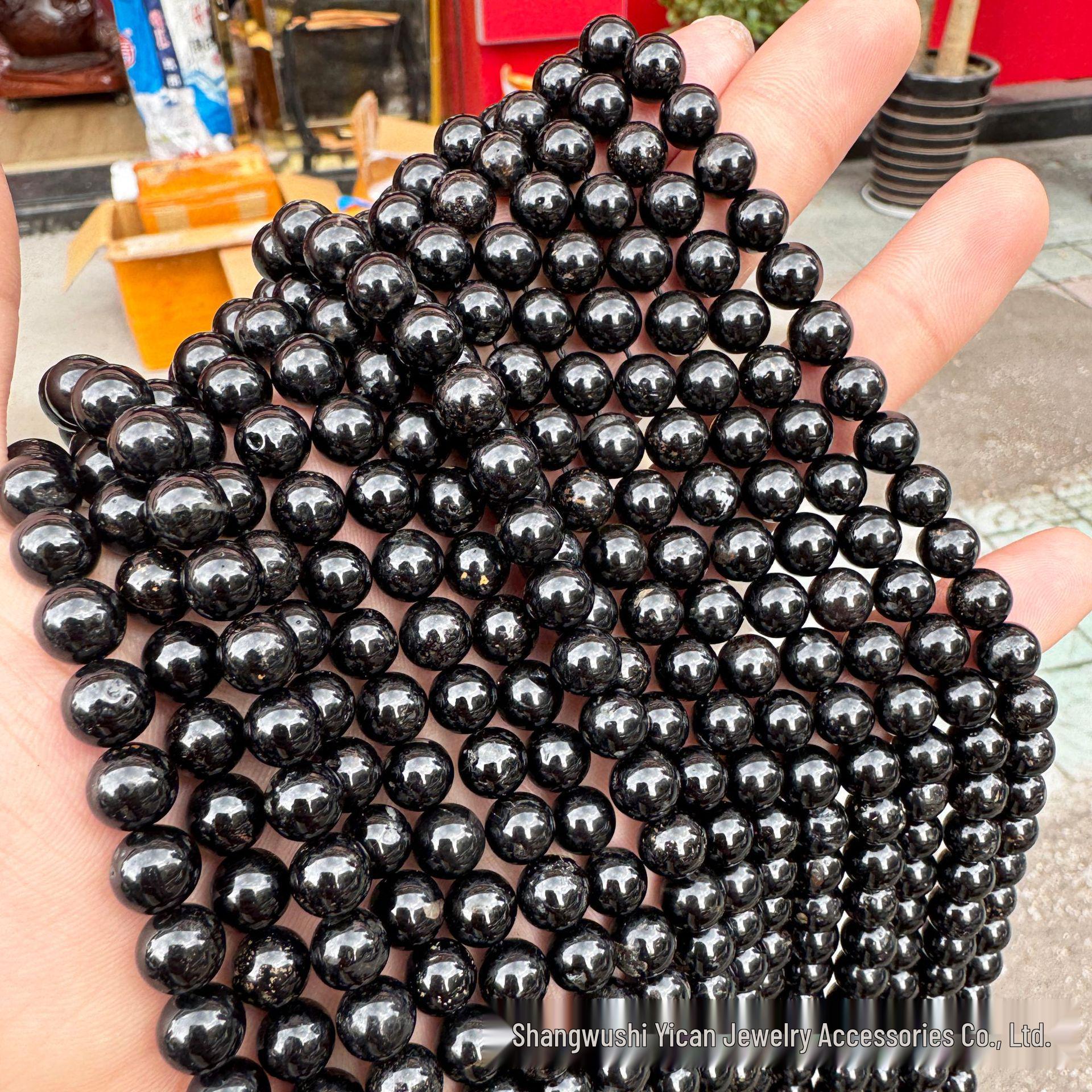 Natural Black Tourmaline Round Beads for DIY Jewelry and Bracelets 6mm (Approx. 60 beads)