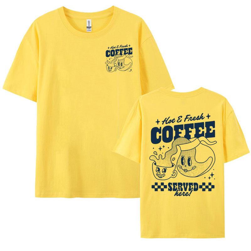 Hot Fresh Coffee Funny Meme Cute Tshirt Unisex Womens Clothing Vintage Cartoon Y2k Tshirts Fashion Cotton Short Sleeve T Shirt
