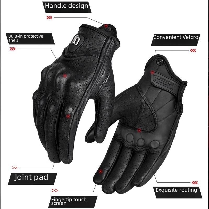 "Summer Windproof Retro Leather Motorcycle Gloves: Breathable, Anti-Fall, for Harley Riding"