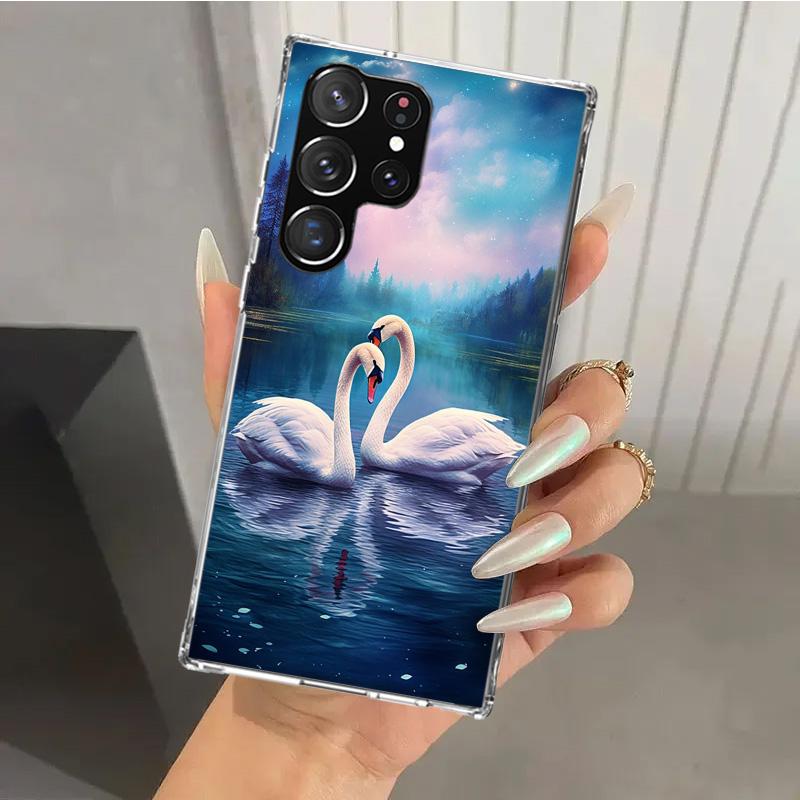 White Swan Grace Art Phone Case for Samsung Galaxy S26 S24 S23 Ultra S25 Edge S22 S21 Plus S20 FE + Soft Print Shell Funda Galax