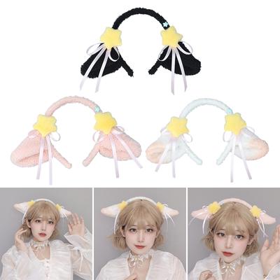 Flauschiger Ohren-Haarreif für Damen mit Fliege Plüsch-Haarband Lolita-Stil Cosplay-Haarreif Party-Kostüm Maskenball-Kopfschmuck