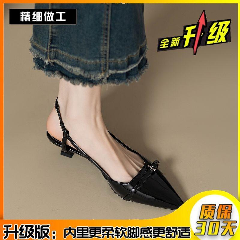 French Soft Leather Pointed Patent Leather Bag Head Sandals Women's Summer 2025 New Fairy Style Retro Versatile Stiletto Empty Shoes