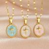 Round Cross Pendant Necklace for Women, Drip‑Glue Alloy Chain Necklace, Delicate Simple Daily Wear Jewelry Gift