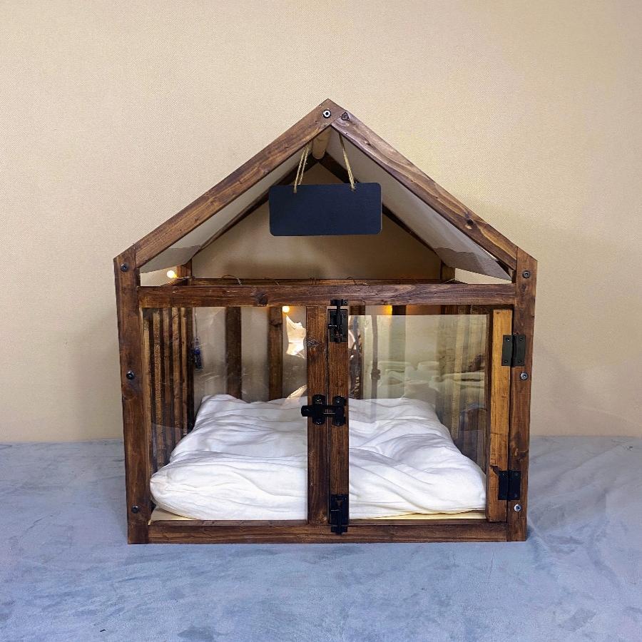 Solid Wood Transparent Kennel Small Dog Enclosure Luxury Pet Villa House Indoor-outdoor Dog House Crate Waterproof Pet Products