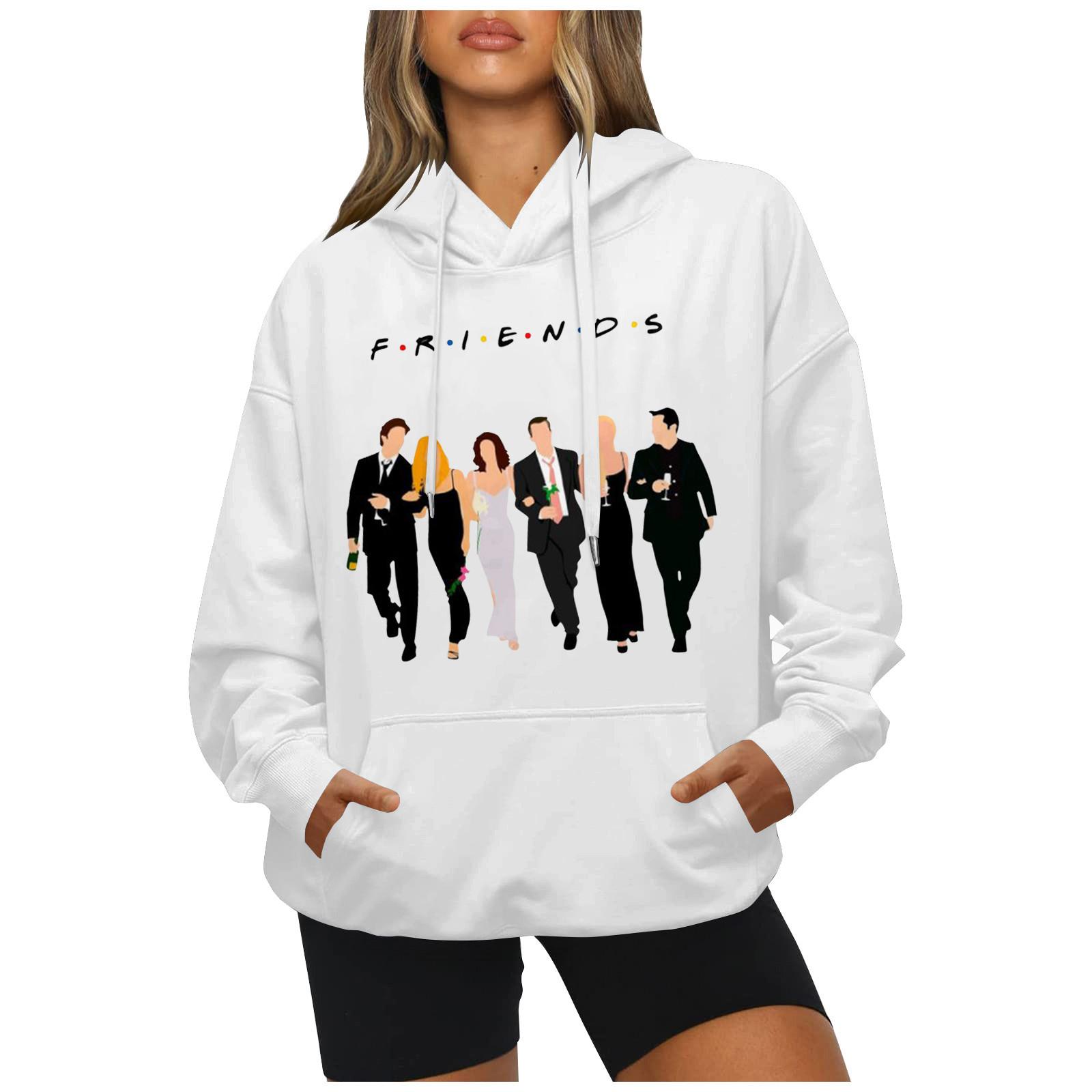 

Модный повседневный свободный пуловер с длинными рукавами и буквенным принтом с веревочной толстовкой XL белый