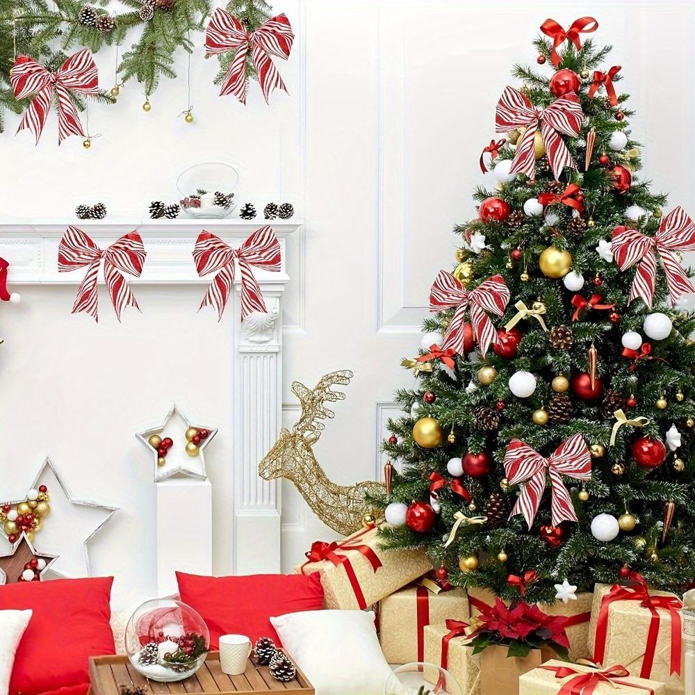 2pcs Red White Striped Christmas Ribbon with Wired Edge DIY Craft Gift Wrapping Wreath Bows Holiday Decorations 5 Yards Each Wired Ribbon for Wreaths