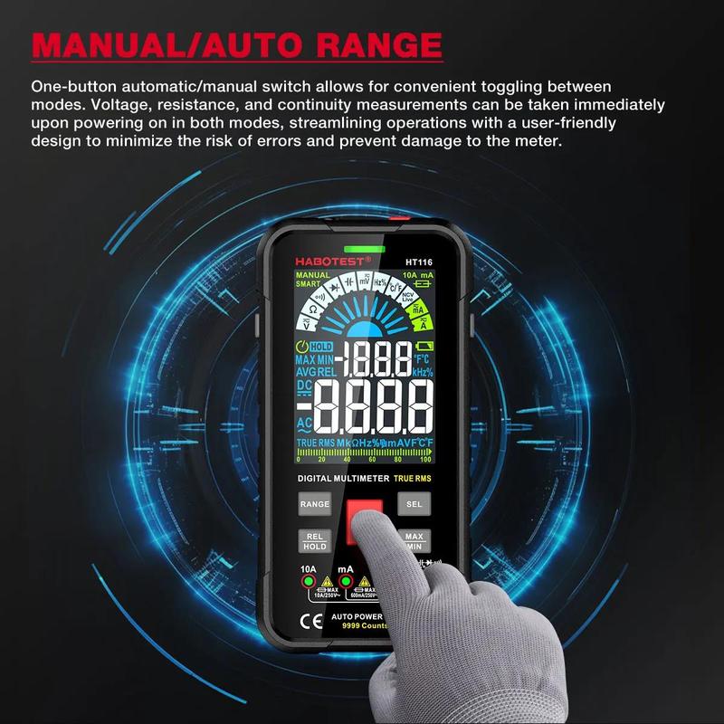 HABOTEST HT116 Digital Multimeter 9999 Counts Auto Range 1000V 10A Tester Meter Ohm Hz Capacitance True RMS Smart Multitester