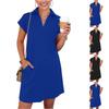 Womens Summer Dresses Uk Collared Short Sleeve Casual Shirt Dress for Ladies Summer Dresses Uk with Pocket Design Summer Dresses for Women Uk