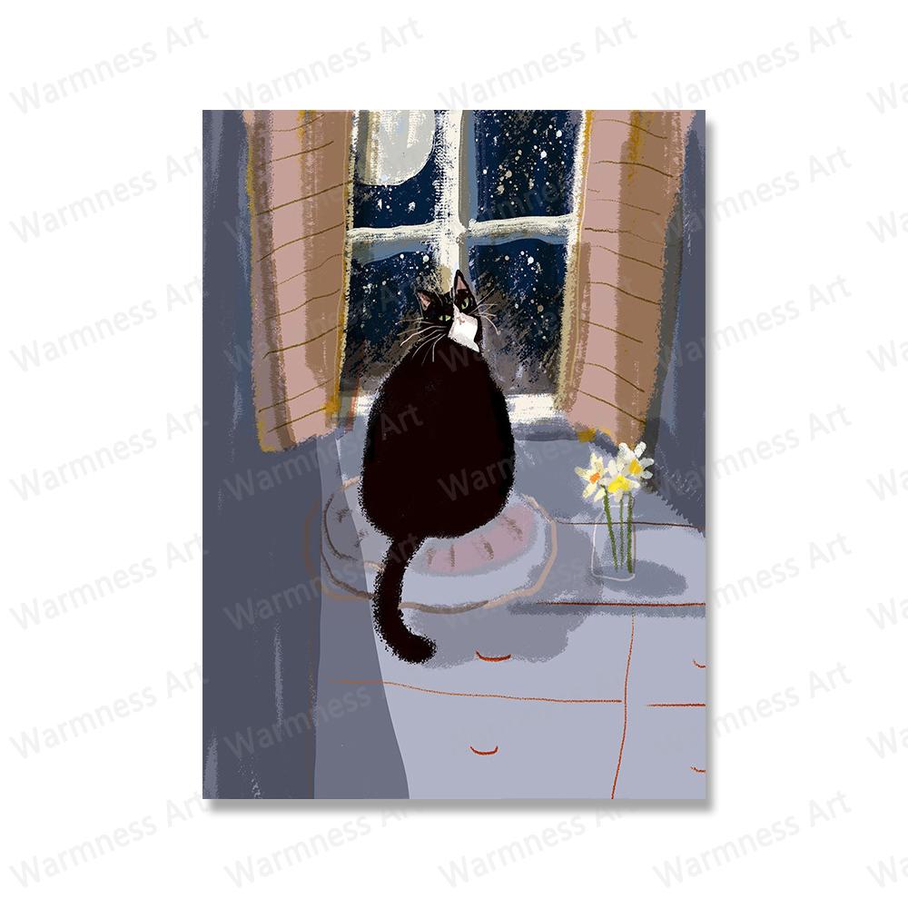 Alles Gute zum Geburtstag Katze Poster und Drucke Nordische Wandkunst Lustige Kaffeezeit Katzen Leinwand Malerei Bilder für Wohnzimmer Dekoration