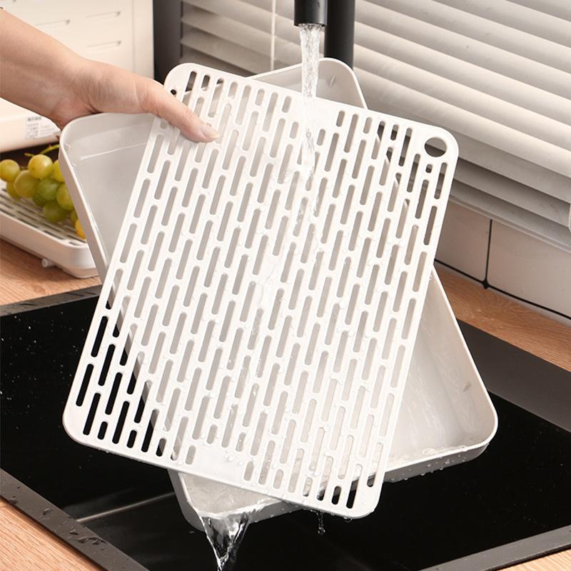 Double-layer Plastic Drain Tray Household Drain Tray Tea Tray Shelf Bowl Chopsticks Tea Cup Rectangle Storage