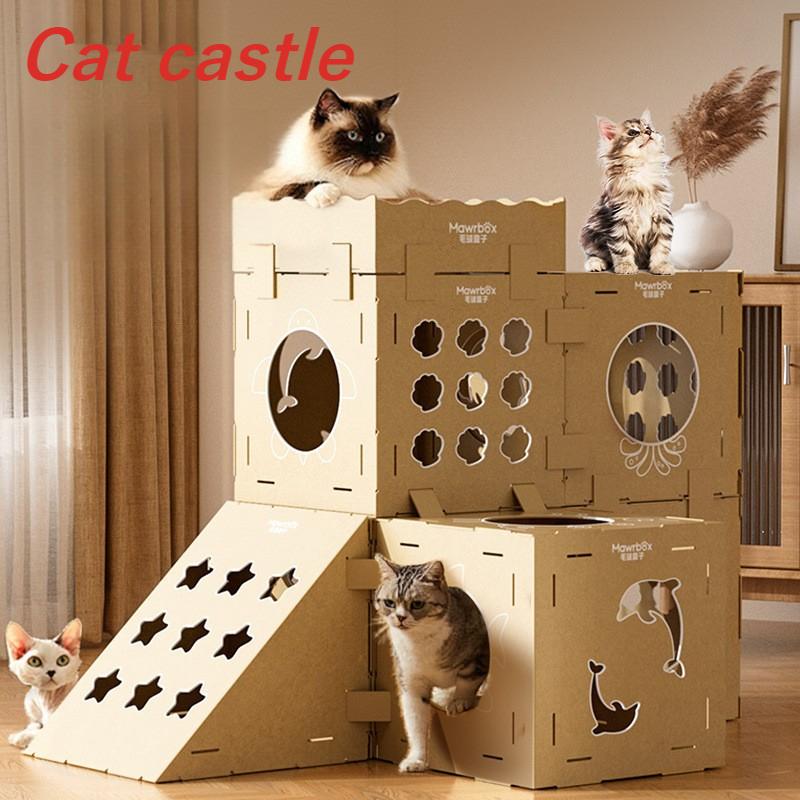 Corrugated Cardboard Cat Climbing Villa Multifunctional Scratching Board Wear-resistant Cat Tower Lightweight Large Game House