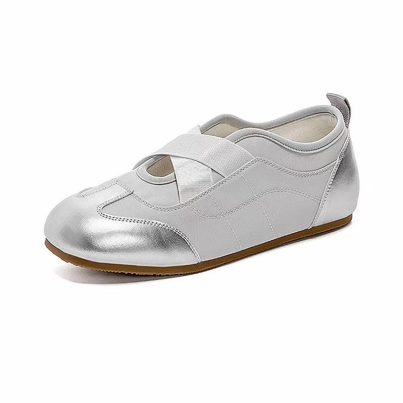 Leder kleine weiße Schuhe Damen Herbst neue Mode einzelne Schuhe flacher Boden gekreuztes elastisches Band Nische einzelne Schuhe Ballettstil